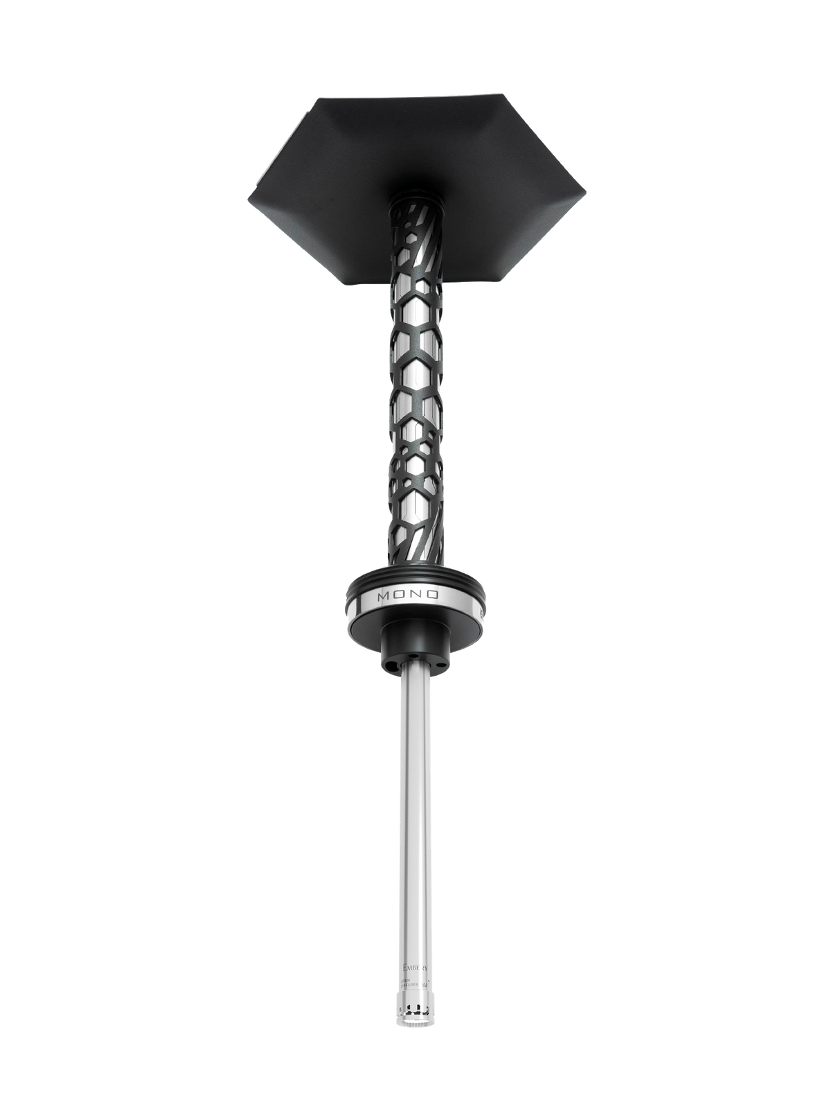 Embery Mono 4.0 Silver Black hookah stem with hexagonal plate and geometric decor, top view